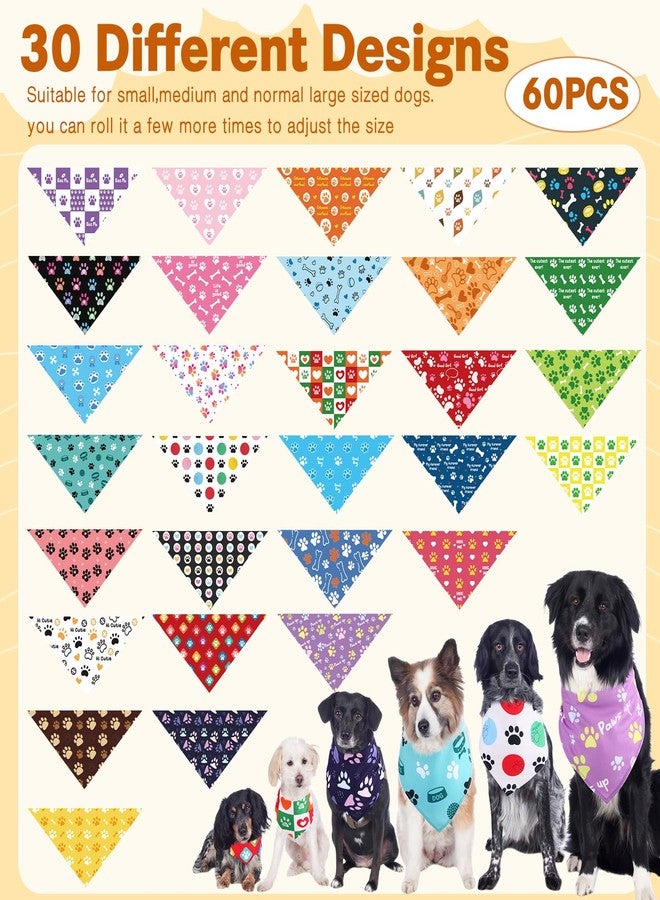Cosblank 60 Pcs Paw Print Dog Bandanas Bulk Summer Pet Scarf Bibs Adjustable Washable Kerchief Pet Costume Accessories Grooming Supplies for Small to Large Cats Dogs - Image 4